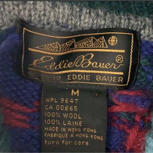 Eddie Bauer Sweater Pullover Vintage Wool turtleneck Deer Animals Geometric Aran - Picture 9 of 16